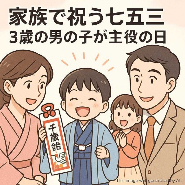 家族で祝う七五三：3歳の男の子が主役の日