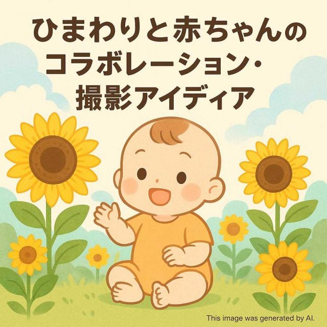 ひまわりと赤ちゃんのコラボレーション・撮影アイディア