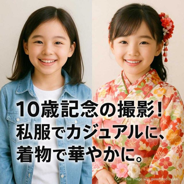 10歳記念の撮影！私服でカジュアルに、着物で華やかに