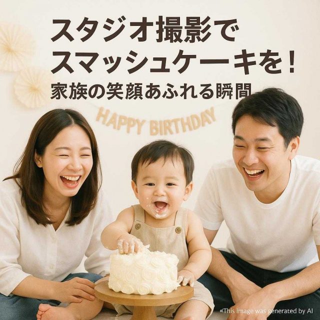 スタジオ撮影でスマッシュケーキを！家族の笑顔あふれる瞬間
