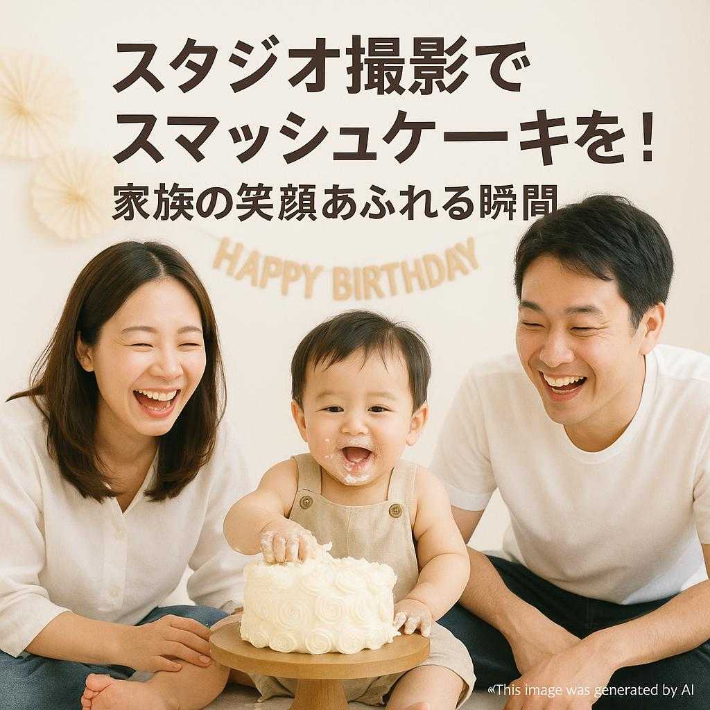 スタジオ撮影でスマッシュケーキを！家族の笑顔あふれる瞬間