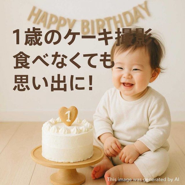 1歳のケーキ撮影、食べなくても思い出に！